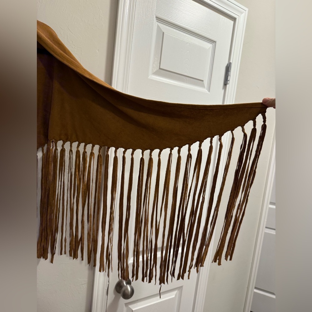 Fringe Velvet Camel color women’s scarf fabric skirt shawl western - Picture 6 of 8